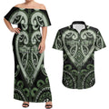 Custom Aotearoa Ngati Awa Couples Matching Off Shoulder Maxi Dress and Hawaiian Shirt Maori Tribal Pattern