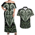 Custom Aotearoa Ngati Awa Couples Matching Off Shoulder Maxi Dress and Hawaiian Shirt Maori Tribal Pattern
