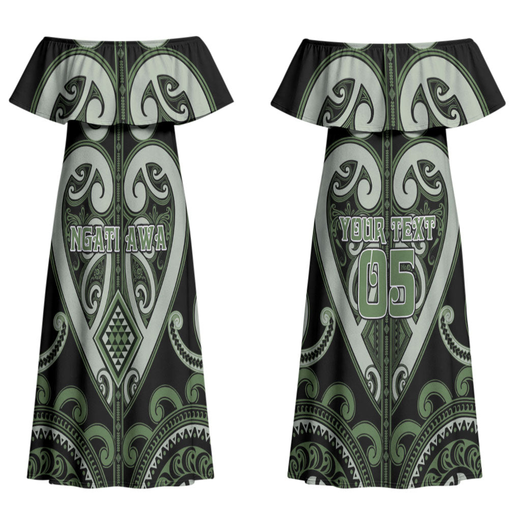 Custom Aotearoa Ngati Awa Couples Matching Off Shoulder Maxi Dress and Hawaiian Shirt Maori Tribal Pattern