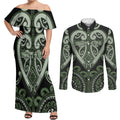 Custom Aotearoa Ngati Awa Couples Matching Off Shoulder Maxi Dress and Long Sleeve Button Shirt Maori Tribal Pattern