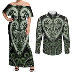 Custom Aotearoa Ngati Awa Couples Matching Off Shoulder Maxi Dress and Long Sleeve Button Shirt Maori Tribal Pattern