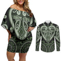 Custom Aotearoa Ngati Awa Couples Matching Off Shoulder Short Dress and Long Sleeve Button Shirt Maori Tribal Pattern