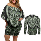 Custom Aotearoa Ngati Awa Couples Matching Off Shoulder Short Dress and Long Sleeve Button Shirt Maori Tribal Pattern