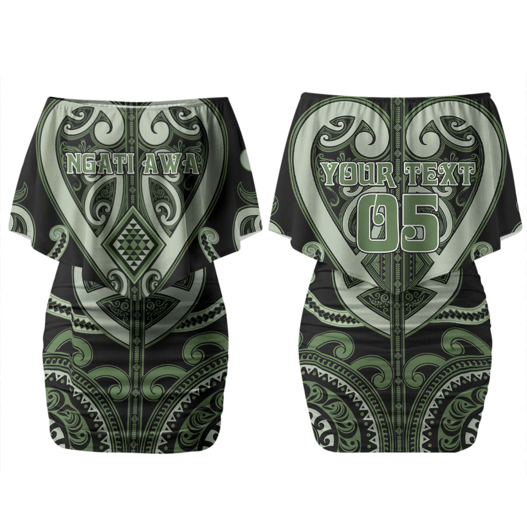 Custom Aotearoa Ngati Awa Couples Matching Off Shoulder Short Dress and Long Sleeve Button Shirt Maori Tribal Pattern