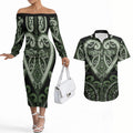 Custom Aotearoa Ngati Awa Couples Matching Off The Shoulder Long Sleeve Dress and Hawaiian Shirt Maori Tribal Pattern