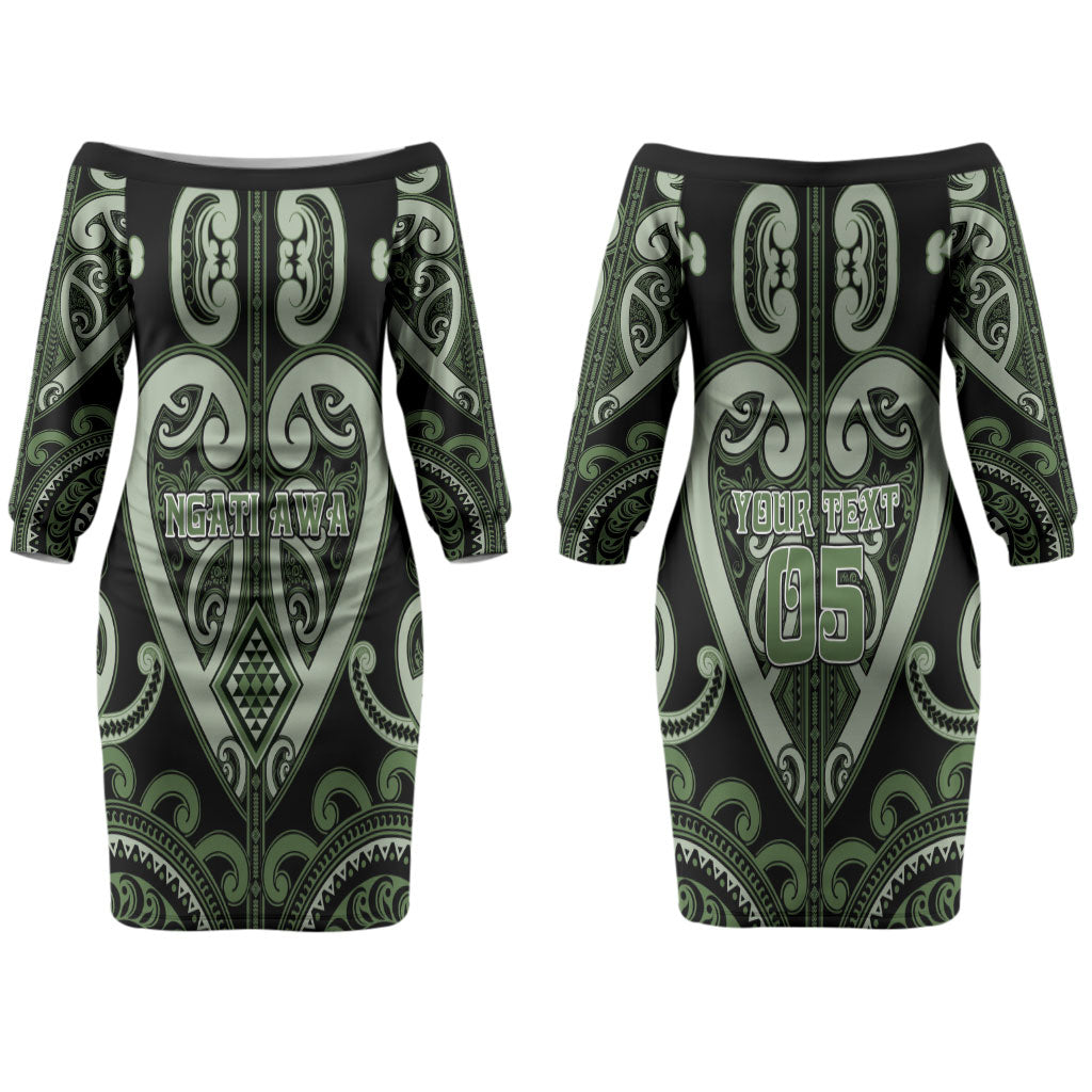 Custom Aotearoa Ngati Awa Couples Matching Off The Shoulder Long Sleeve Dress and Hawaiian Shirt Maori Tribal Pattern