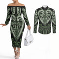 Custom Aotearoa Ngati Awa Couples Matching Off The Shoulder Long Sleeve Dress and Long Sleeve Button Shirt Maori Tribal Pattern