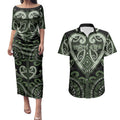 Custom Aotearoa Ngati Awa Couples Matching Puletasi and Hawaiian Shirt Maori Tribal Pattern