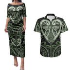 Custom Aotearoa Ngati Awa Couples Matching Puletasi and Hawaiian Shirt Maori Tribal Pattern