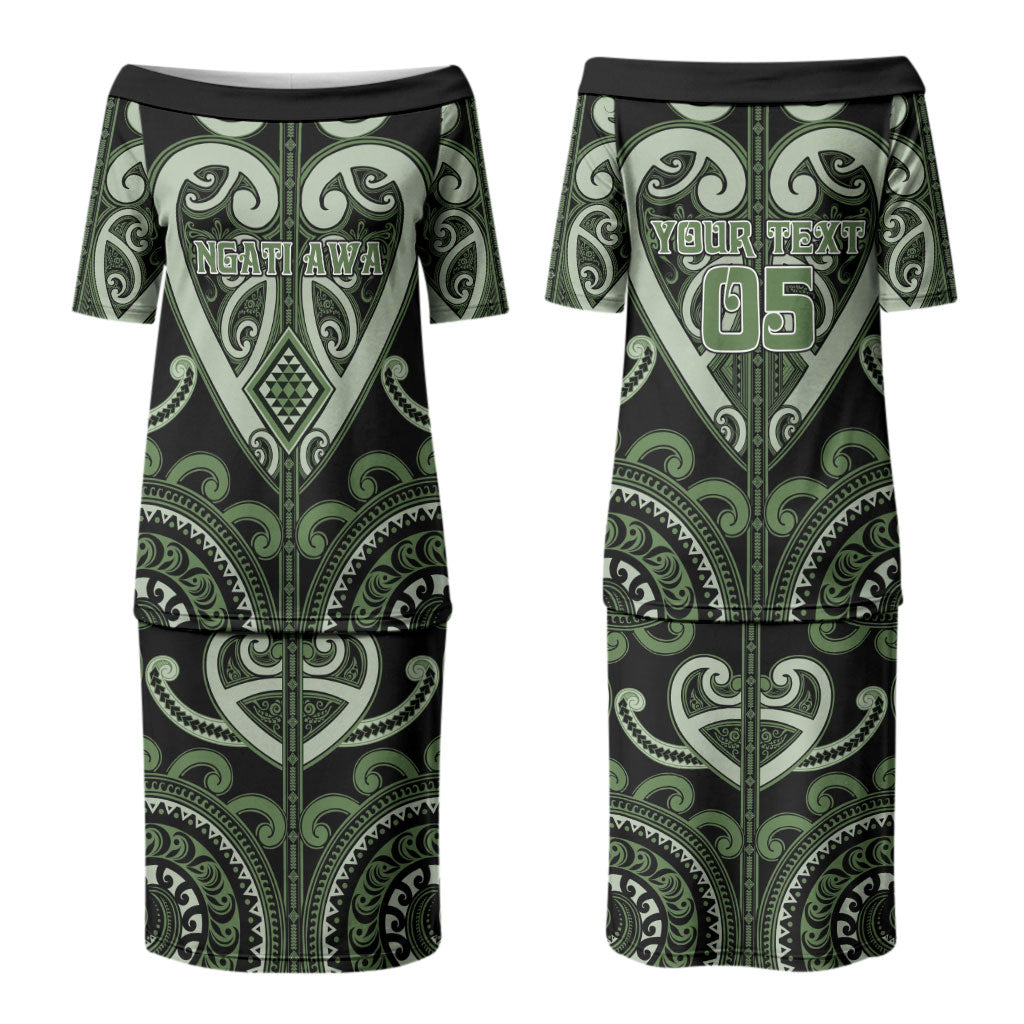 Custom Aotearoa Ngati Awa Couples Matching Puletasi and Long Sleeve Button Shirt Maori Tribal Pattern