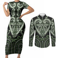 Custom Aotearoa Ngati Awa Couples Matching Short Sleeve Bodycon Dress and Long Sleeve Button Shirt Maori Tribal Pattern