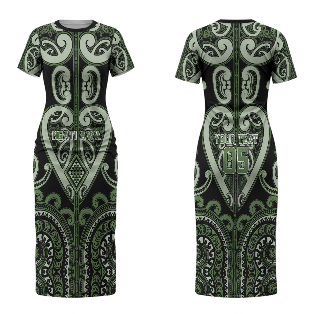 Custom Aotearoa Ngati Awa Couples Matching Short Sleeve Bodycon Dress and Long Sleeve Button Shirt Maori Tribal Pattern