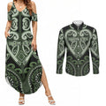 Custom Aotearoa Ngati Awa Couples Matching Summer Maxi Dress and Long Sleeve Button Shirt Maori Tribal Pattern