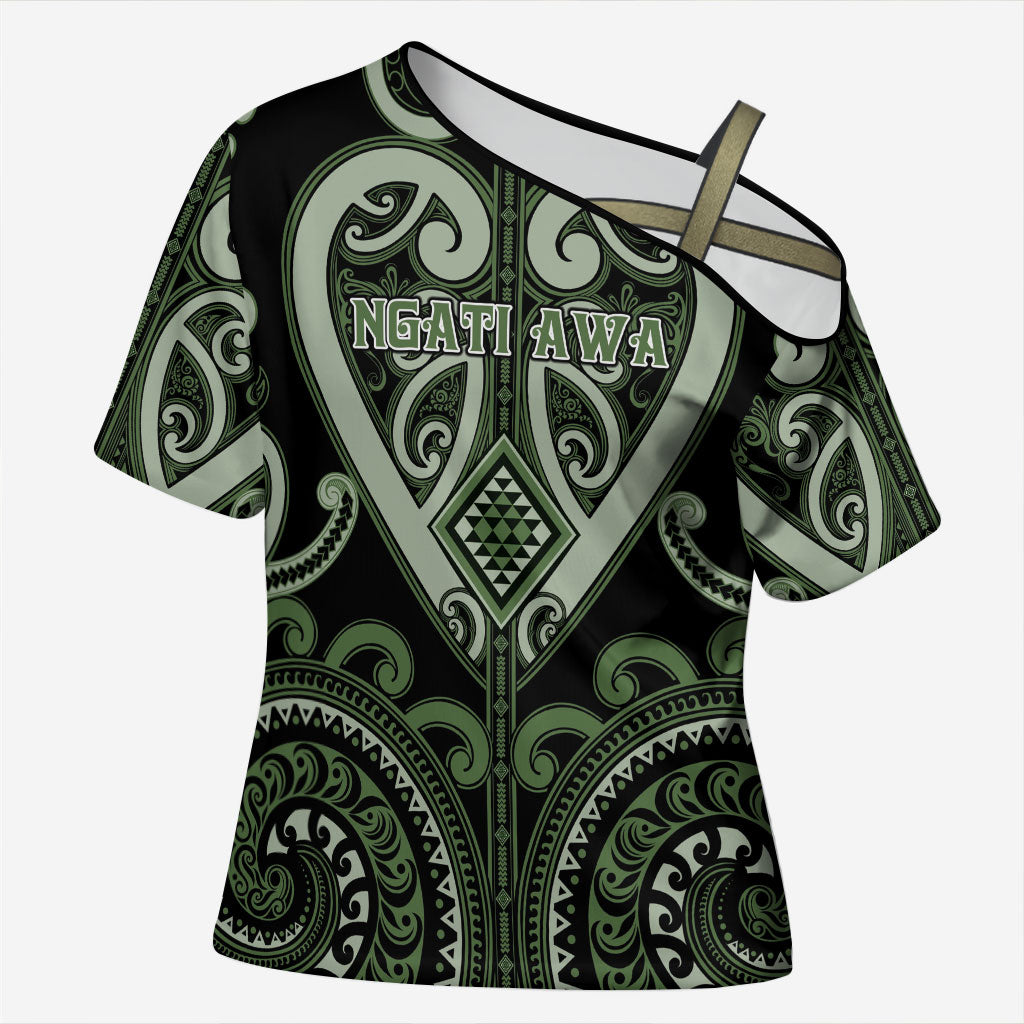 Custom Aotearoa Ngati Awa Cross Shoulder Shirt Maori Tribal Pattern