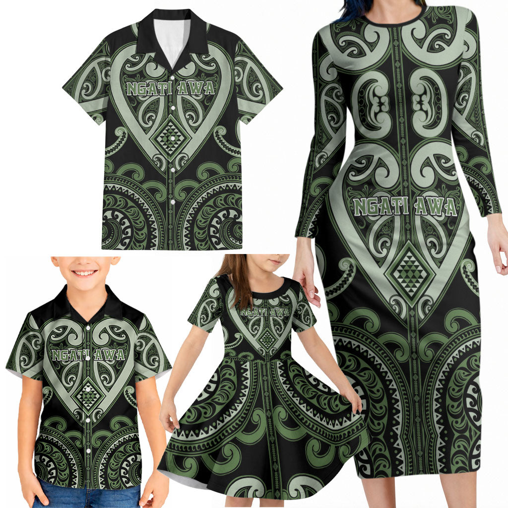 Custom Aotearoa Ngati Awa Family Matching Long Sleeve Bodycon Dress and Hawaiian Shirt Maori Tribal Pattern