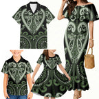 Custom Aotearoa Ngati Awa Family Matching Mermaid Dress and Hawaiian Shirt Maori Tribal Pattern