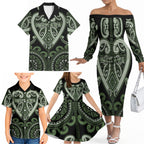Custom Aotearoa Ngati Awa Family Matching Off The Shoulder Long Sleeve Dress and Hawaiian Shirt Maori Tribal Pattern