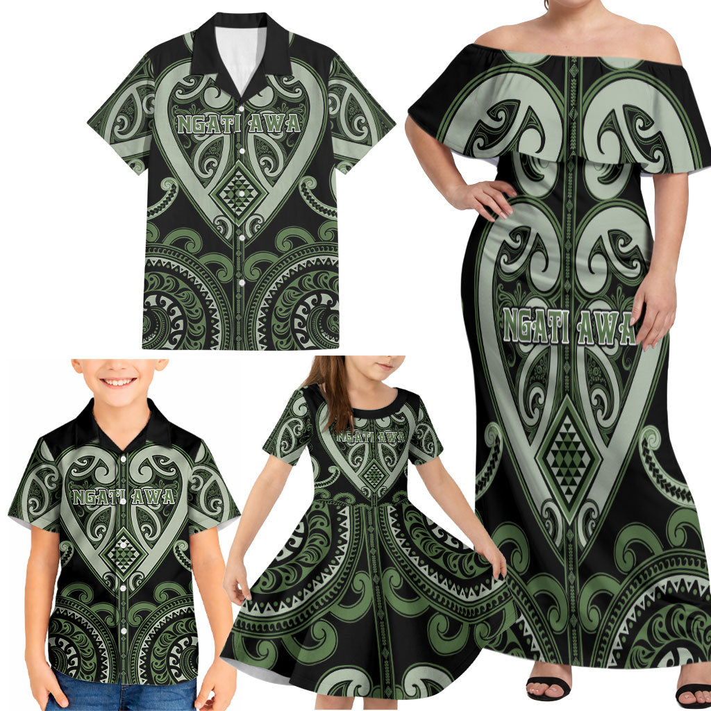 Custom Aotearoa Ngati Awa Family Matching Off Shoulder Maxi Dress and Hawaiian Shirt Maori Tribal Pattern