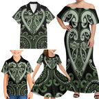 Custom Aotearoa Ngati Awa Family Matching Off Shoulder Maxi Dress and Hawaiian Shirt Maori Tribal Pattern