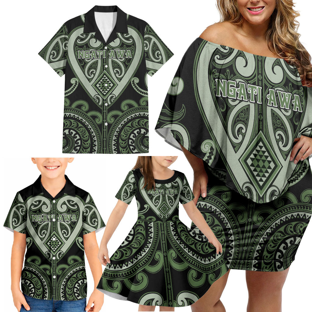 Custom Aotearoa Ngati Awa Family Matching Off Shoulder Short Dress and Hawaiian Shirt Maori Tribal Pattern