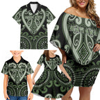 Custom Aotearoa Ngati Awa Family Matching Off Shoulder Short Dress and Hawaiian Shirt Maori Tribal Pattern