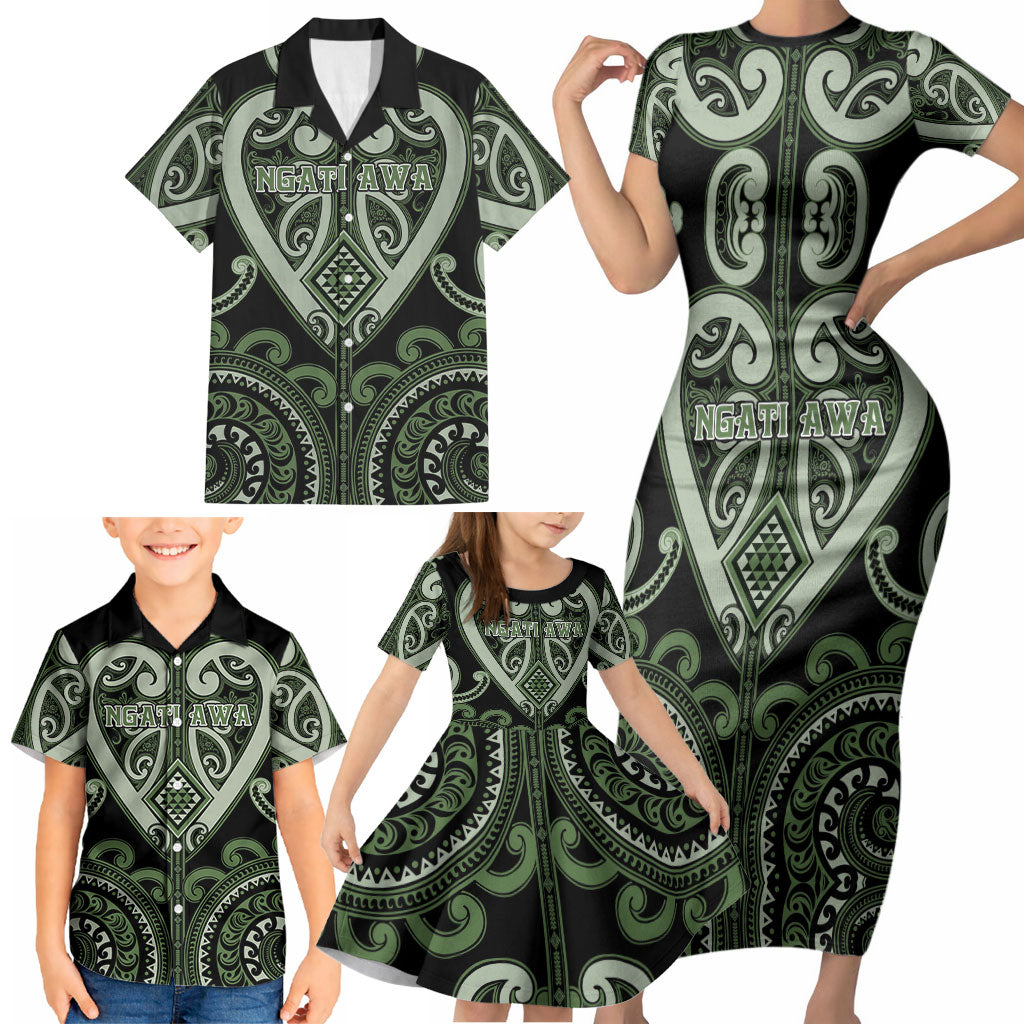 Custom Aotearoa Ngati Awa Family Matching Short Sleeve Bodycon Dress and Hawaiian Shirt Maori Tribal Pattern