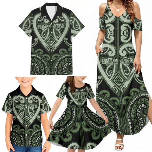 Custom Aotearoa Ngati Awa Family Matching Summer Maxi Dress and Hawaiian Shirt Maori Tribal Pattern