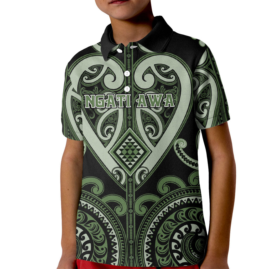 Custom Aotearoa Ngati Awa Kid Polo Shirt Maori Tribal Pattern