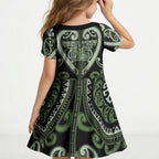 Custom Aotearoa Ngati Awa Kid Short Sleeve Dress Maori Tribal Pattern