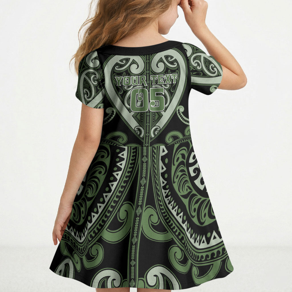 Custom Aotearoa Ngati Awa Kid Short Sleeve Dress Maori Tribal Pattern