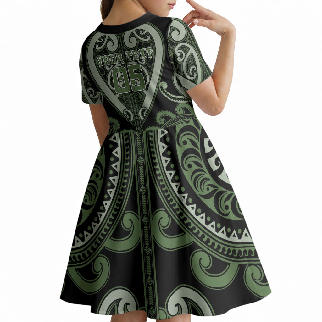 Custom Aotearoa Ngati Awa Kid Short Sleeve Dress Maori Tribal Pattern