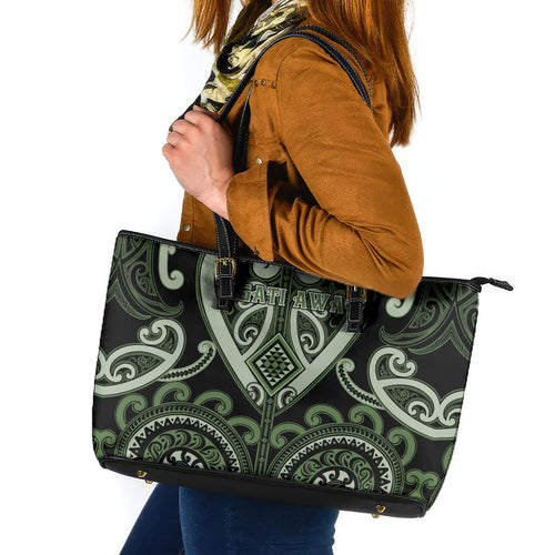 Aotearoa Ngati Awa Leather Tote Bag Maori Tribal Pattern