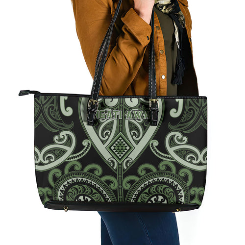 Aotearoa Ngati Awa Leather Tote Bag Maori Tribal Pattern