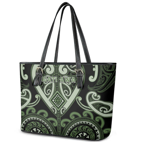 Aotearoa Ngati Awa Leather Tote Bag Maori Tribal Pattern