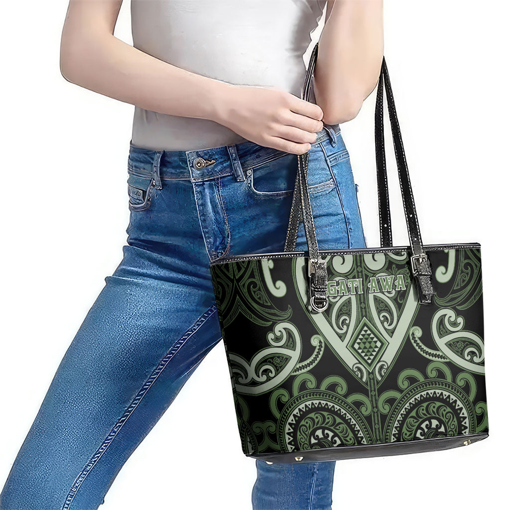 Aotearoa Ngati Awa Leather Tote Bag Maori Tribal Pattern