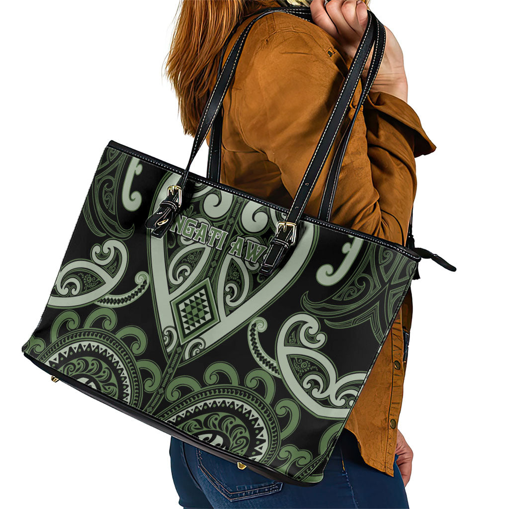 Aotearoa Ngati Awa Leather Tote Bag Maori Tribal Pattern