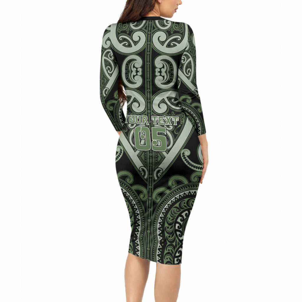Custom Aotearoa Ngati Awa Long Sleeve Bodycon Dress Maori Tribal Pattern