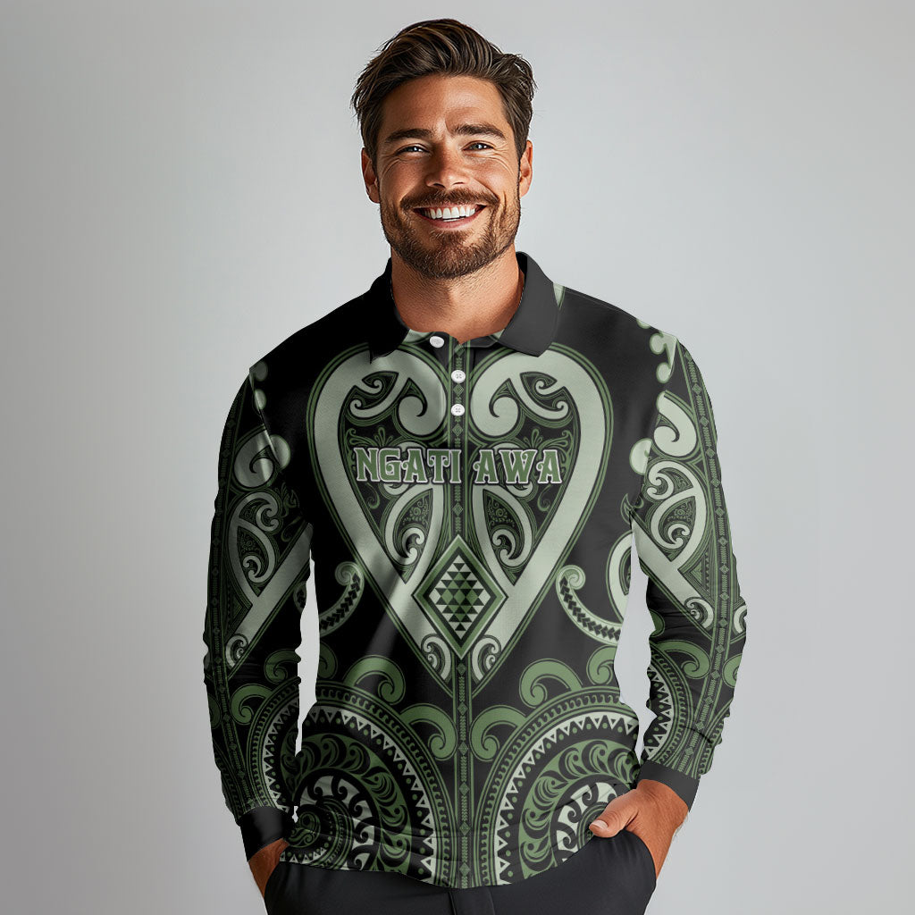 Custom Aotearoa Ngati Awa Long Sleeve Polo Shirt Maori Tribal Pattern