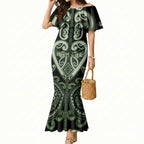 Custom Aotearoa Ngati Awa Mermaid Dress Maori Tribal Pattern