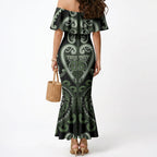 Custom Aotearoa Ngati Awa Mermaid Dress Maori Tribal Pattern