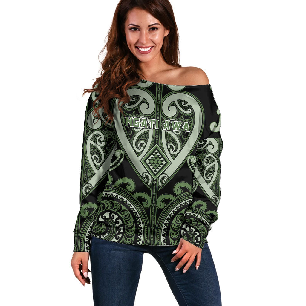 Custom Aotearoa Ngati Awa Off Shoulder Sweater Maori Tribal Pattern