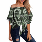 Custom Aotearoa Ngati Awa Off Shoulder Wrap Waist Top Maori Tribal Pattern