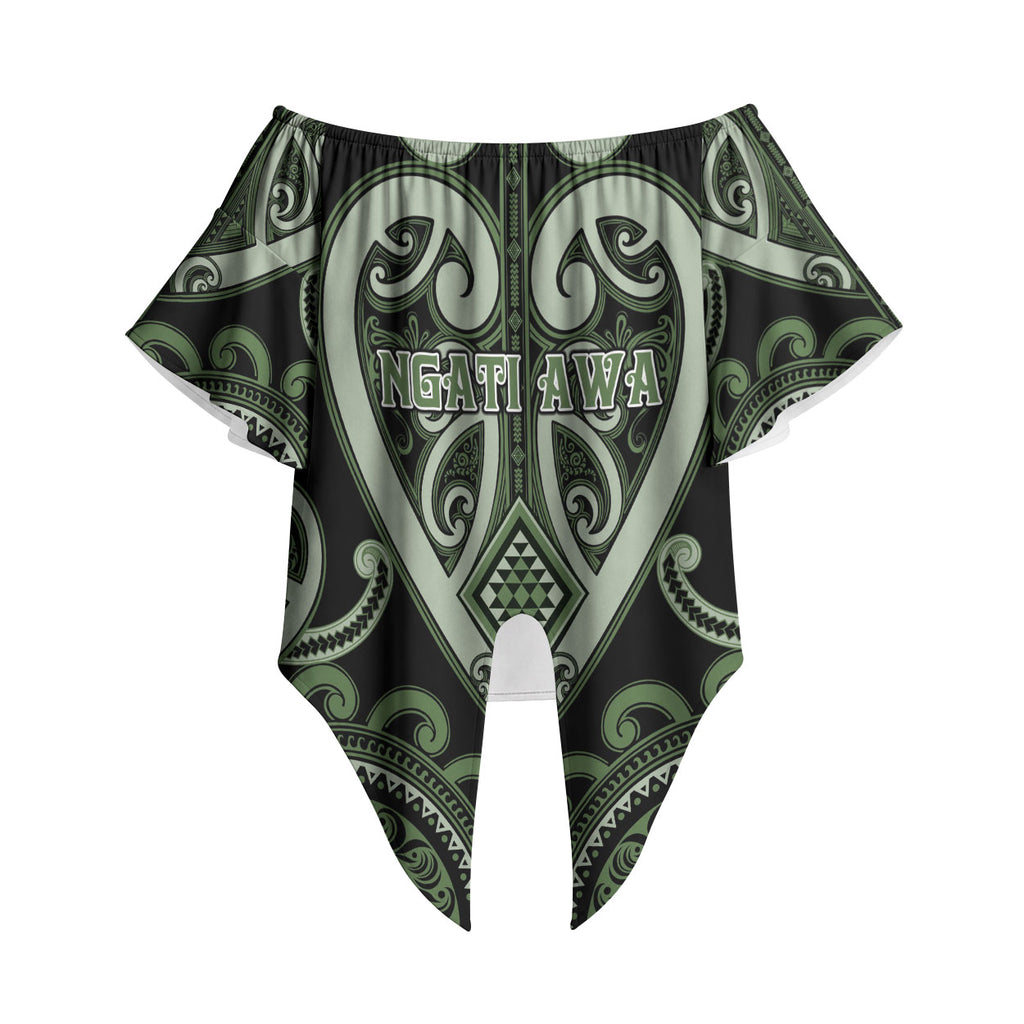 Custom Aotearoa Ngati Awa Off Shoulder Wrap Waist Top Maori Tribal Pattern