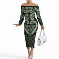 Custom Aotearoa Ngati Awa Off The Shoulder Long Sleeve Dress Maori Tribal Pattern