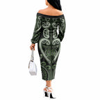 Custom Aotearoa Ngati Awa Off The Shoulder Long Sleeve Dress Maori Tribal Pattern
