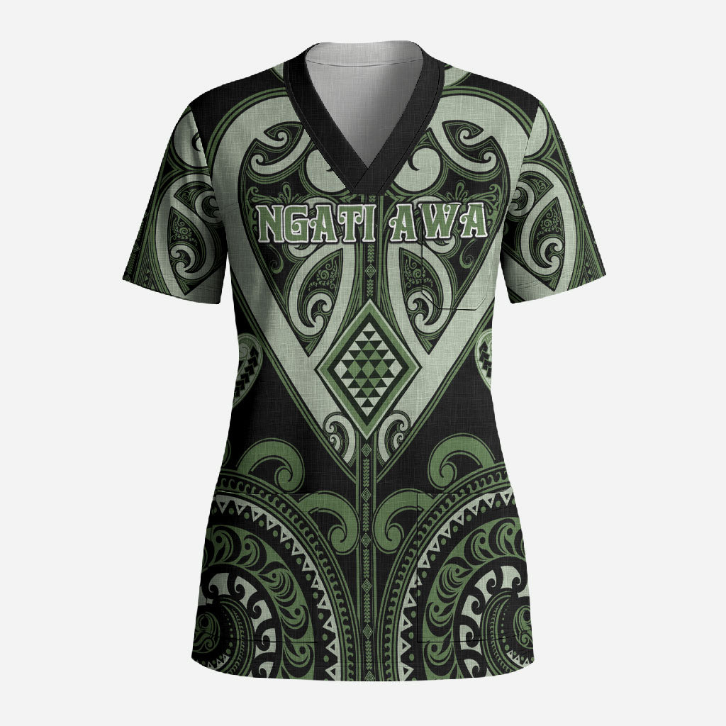 Custom Aotearoa Ngati Awa Scrub Top Maori Tribal Pattern