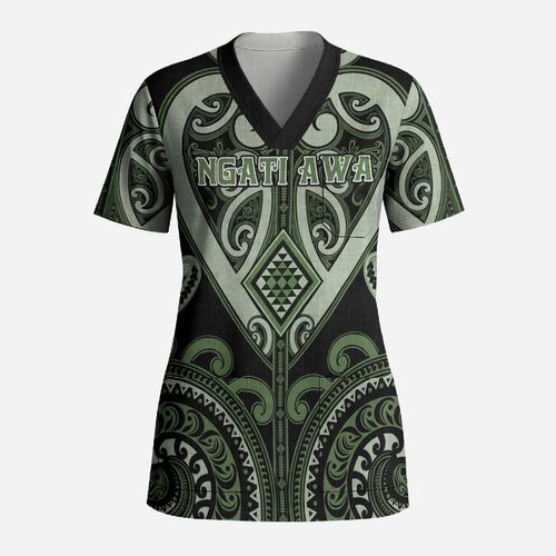 Custom Aotearoa Ngati Awa Scrub Top Maori Tribal Pattern