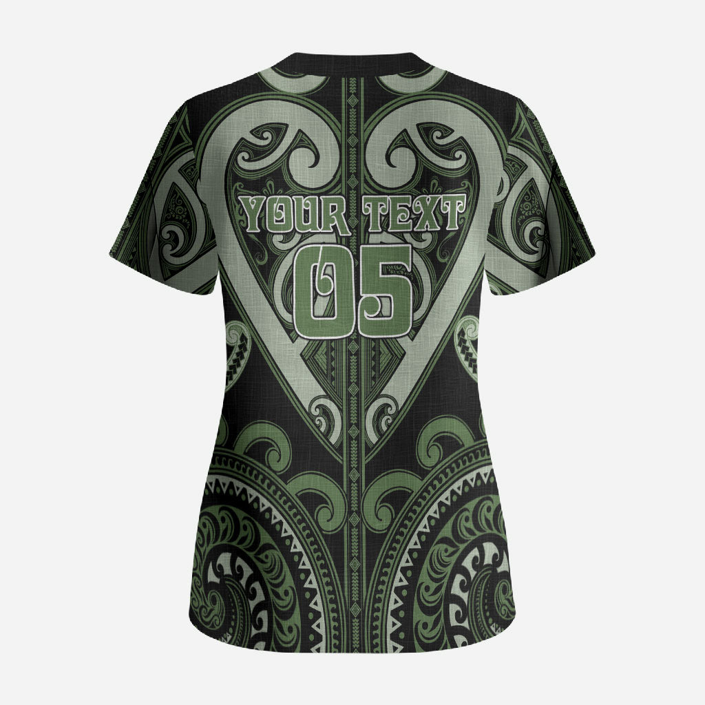 Custom Aotearoa Ngati Awa Scrub Top Maori Tribal Pattern