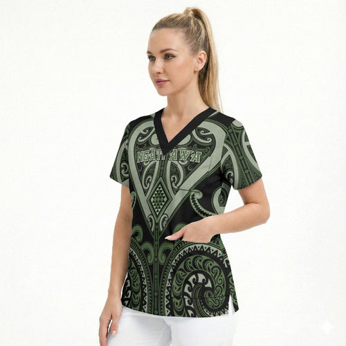 Custom Aotearoa Ngati Awa Scrub Top Maori Tribal Pattern