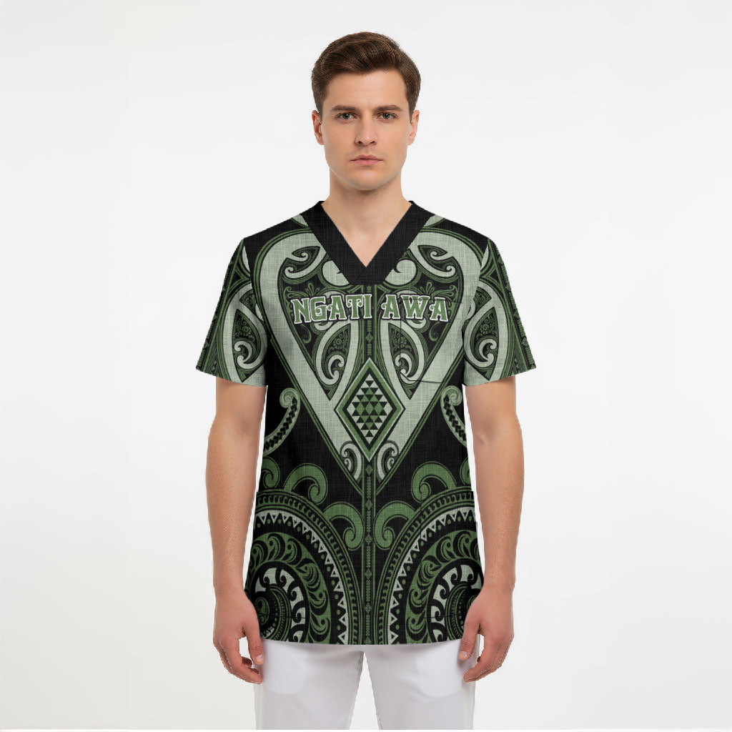 Custom Aotearoa Ngati Awa Scrub Top Maori Tribal Pattern